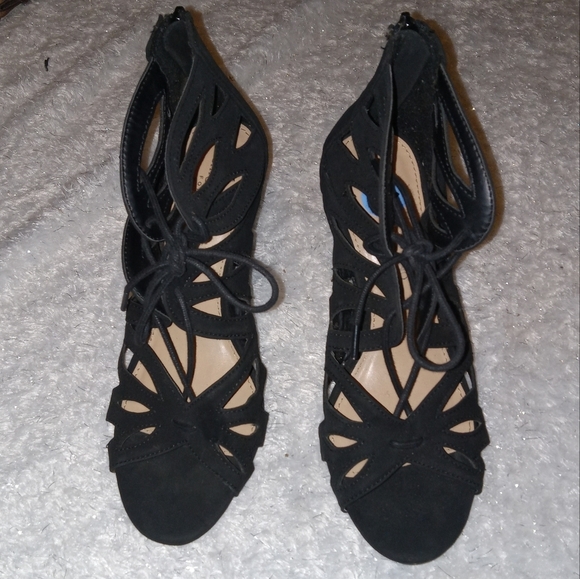 Christian Siriano for Payless Black Strappy Lace Up Heels size 7.5W - Picture 9 of 11